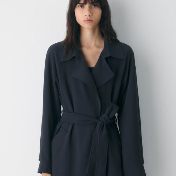 NWT Aritzia The Splendor Trench Coat - Crepette Dark Night Navy - Picture 2 of 13
